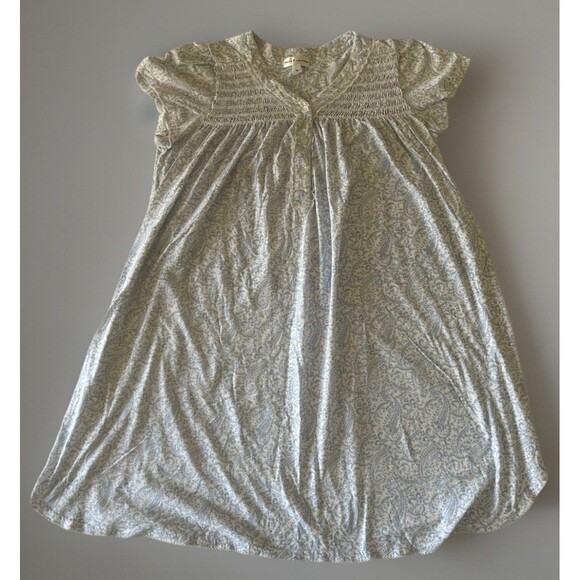 Miss Elaine Cotton Nightgown Blue Paisley Lace Trim Sleepwear Size Medium - Picture 1 of 8